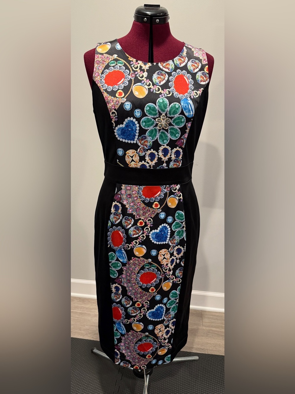 Tatyana Black Jewel-Print Midi Sheath Dress